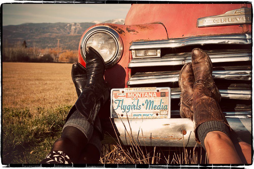 FlyGirls Media - montana boots next to vintage red truck